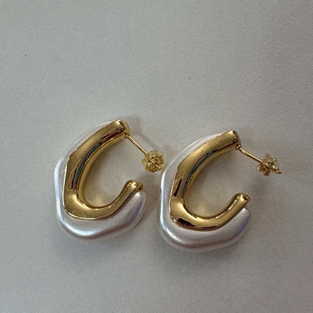 Gold and White Hoop Earrings